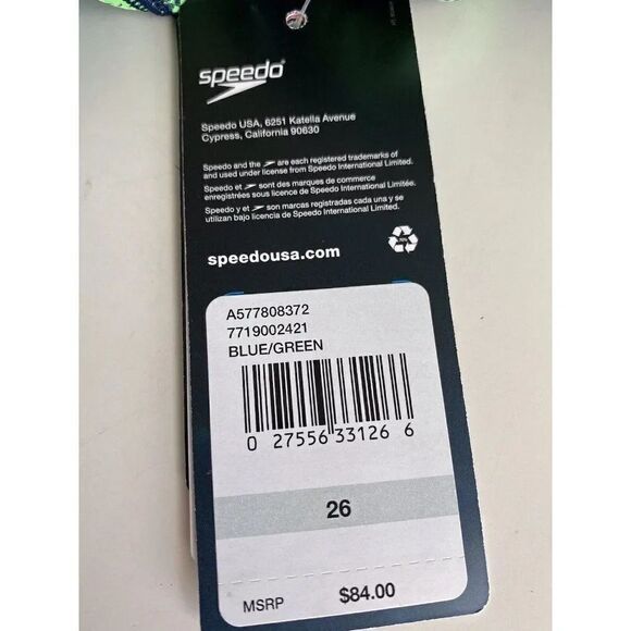 Speedo Endurance+ Flyback Racing Cut Swimsuit Size 26 Green/Blue Competition NEW - Picture 5 of 10